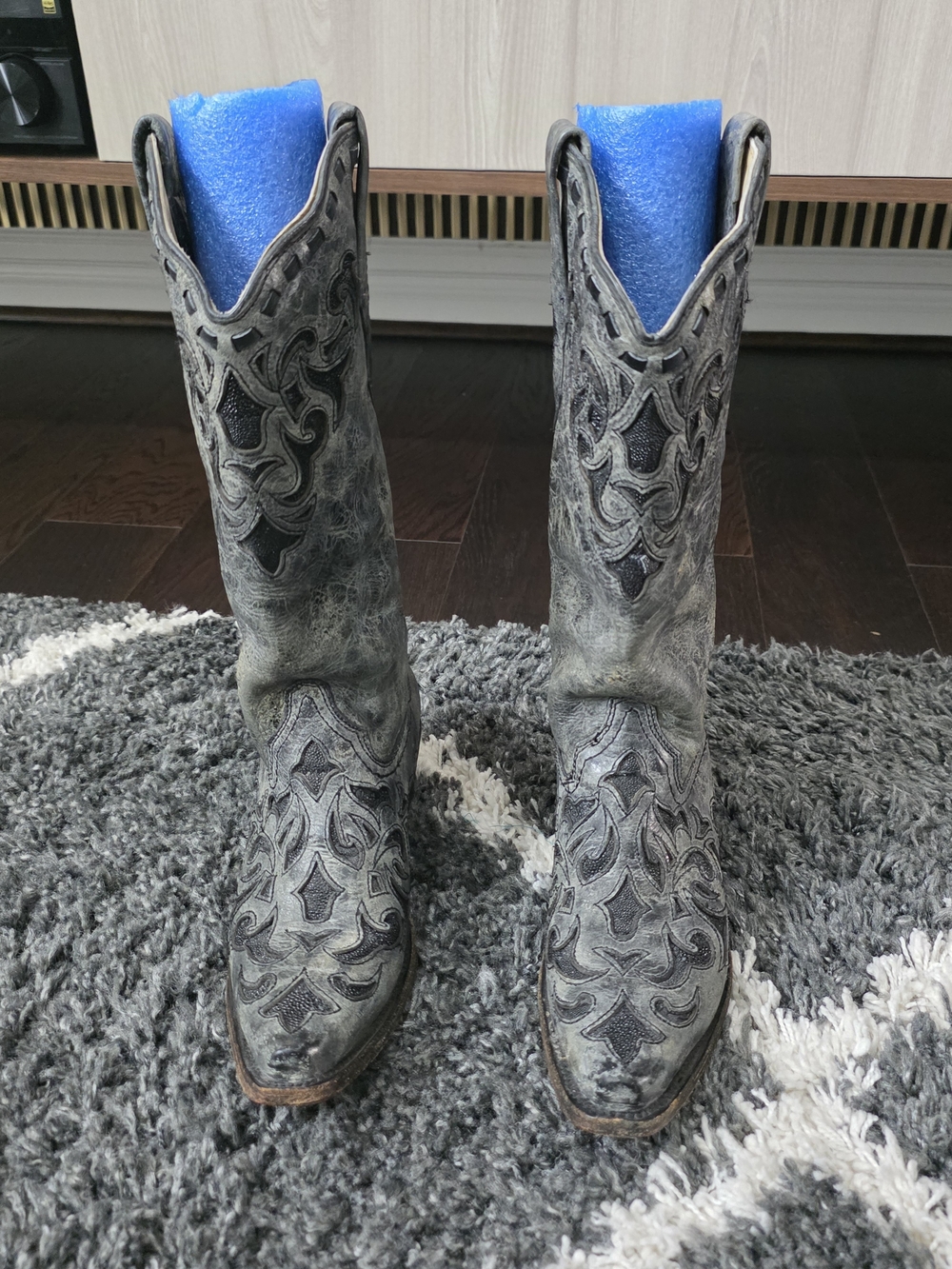 Womens Corral 1102 Gray Crater Leather Inlay Cowboy Western Boots Size 7.5M